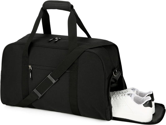 21 Inch Gym Bag with Shoe Compartment, Sports Duffle Bag for Travel, Carry on Duffel Bag, Weekender Overnight Bags for Men and Women Traveling, Black